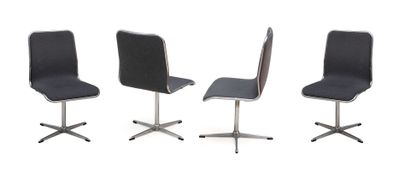 Suite of four swivel chairs.
In nickel-plated...