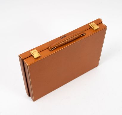 Mallette box de toilette en cuir fauve et...