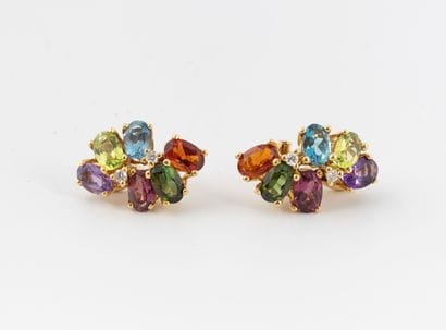 Pair of earrings in yellow gold (750) set...