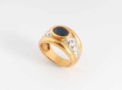 Yellow and white gold (750) band ring centered...