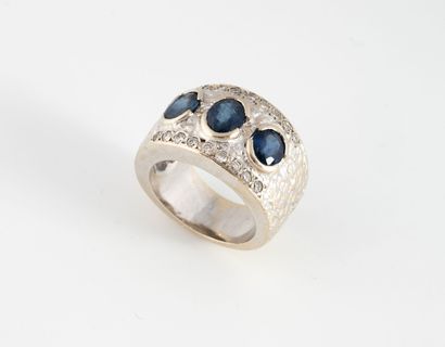 Large white gold (750) textured band ring...