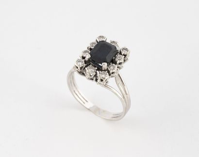 Bague en or gris (750) et platine (850) centré...
