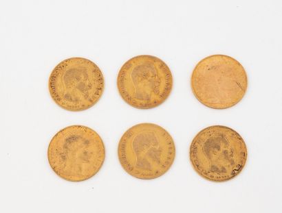 FRANCE 
Lot de six pièces de 10 Francs or...