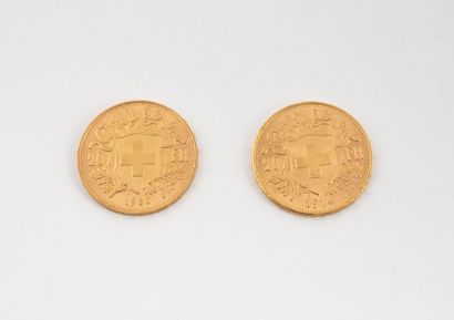 SUISSE 
Deux pièces de 20 Francs or, 1914...