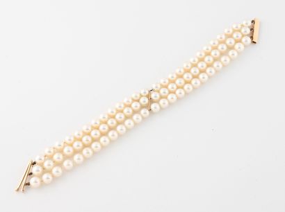 Bracelet with three rows of white cultured...