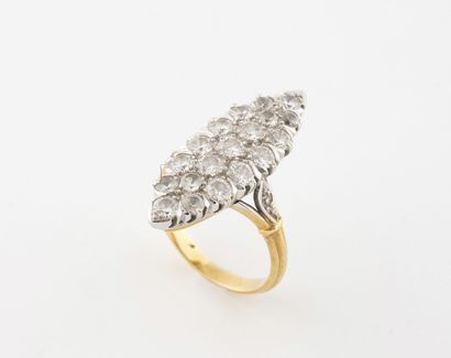 Yellow and white gold (750) marquise ring...