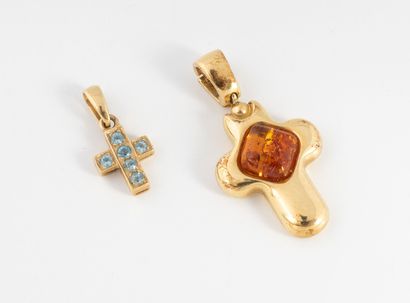 Two yellow gold (750) cross pendants, one...