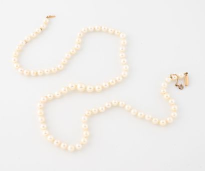 Necklace of white cultured pearls. 
Yellow...