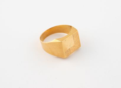 Yellow gold (750) signet ring with textured...