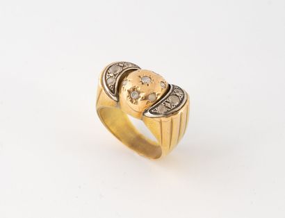 Bague jonc bombée en ors (750) jaune et gris...