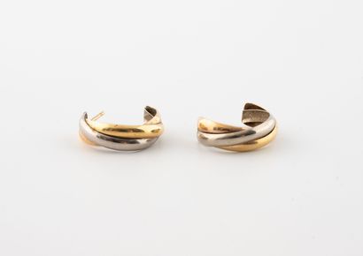 Pair of three-tone gold (750) ribbon hoop...