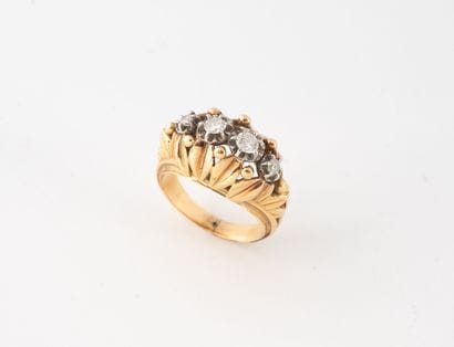 Yellow and white gold (750) diamond and three...