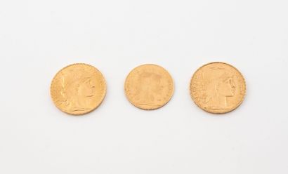 FRANCE
Deux pièces de 20 francs or, 1908,...