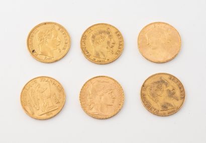 FRANCE 
- 5 pièces de 20 francs or.
Napoléon...