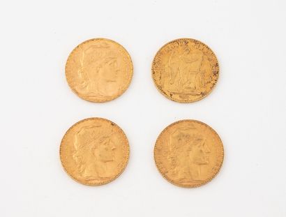 FRANCE 
Lot de quatre pièces de 20 francs...