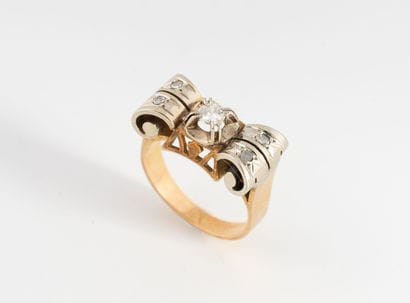 Yellow and white gold (750) Tank noeud ring...