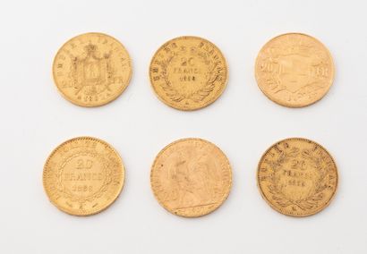 FRANCE 
- 5 pièces de 20 francs or.
Napoléon...
