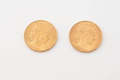 FRANCE
Deux pièces de 20 francs or, 1906...