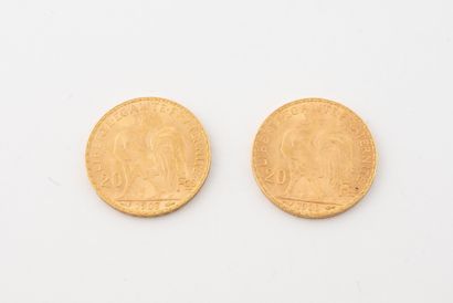 FRANCE
Deux pièces de 20 francs or, 1906...