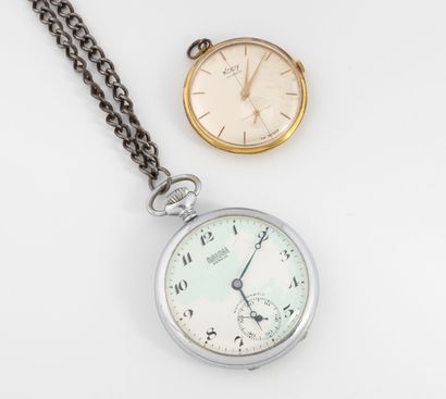 Set of two metal and gilt metal collar watches.
As...
