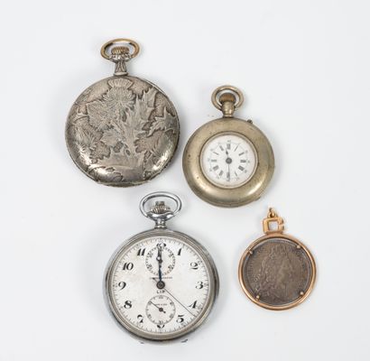 Lot of three silver-plated pocket watches.
White...