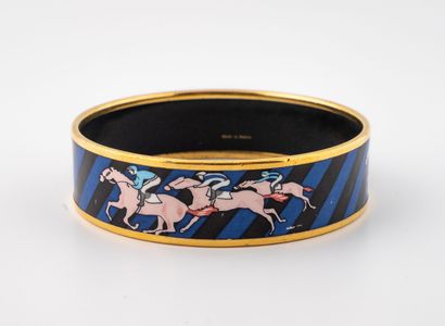HERMES
Gold-plated enameled bangle with horse...