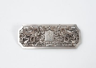 Silver (800) plate brooch with openwork design...