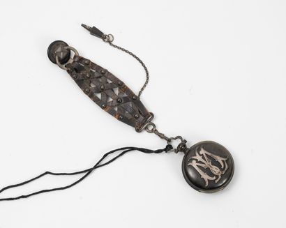 Amusing metal and wood pocket watch. Dark...