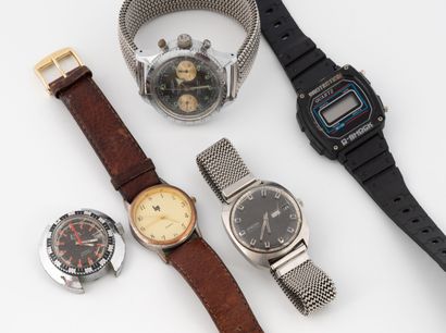 LIP, Elgé, ENICAR, BERJAX 
Lot of four wristwatches...