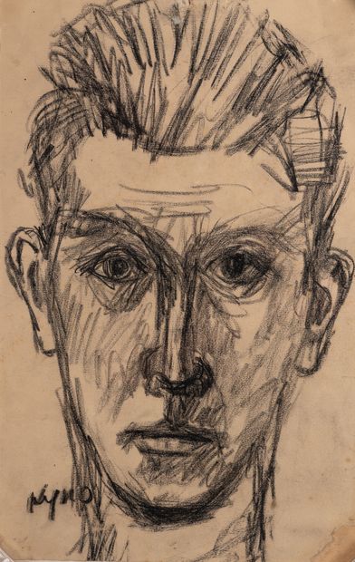 Ladislas KIJNO (1921-2012)
Self-portrait.
Charcoal...