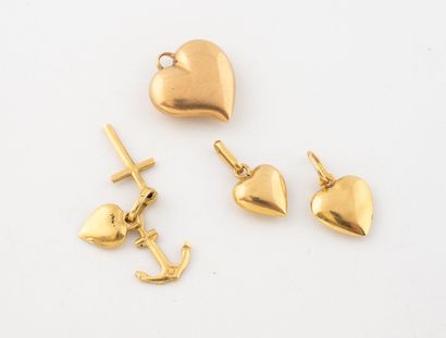 Set of four yellow gold (750) heart, anchor...