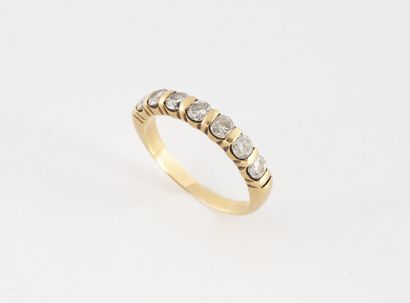American half wedding band in yellow gold...