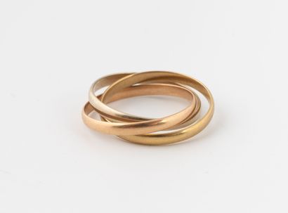 Three-ring wedding band in three colors of...
