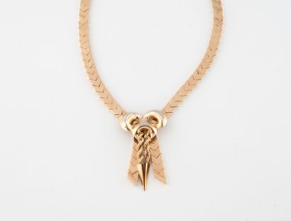 Collier en ors (750) jaune et gris à maille...