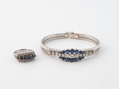 Demi parure en or gris (750) et argent (800)...