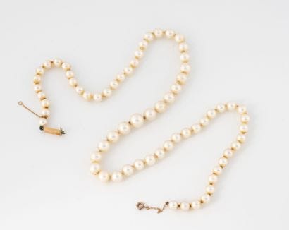 Necklace of cultured pearls.
Yellow gold...