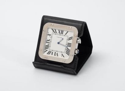 CARTIER, Santos
Steel and black leather alarm...