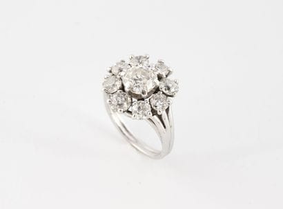 Daisy ring in white gold (750) set with claw-set...