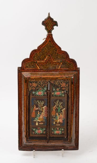 Shutter mirror in the Qadjar style with painted...