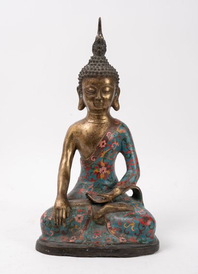 THAILANDE
Gilded bronze, cloisonné and polychrome...