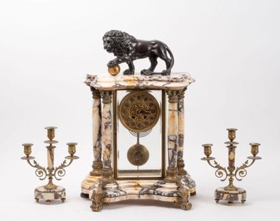 White veined marble and brass or gilt bronze...