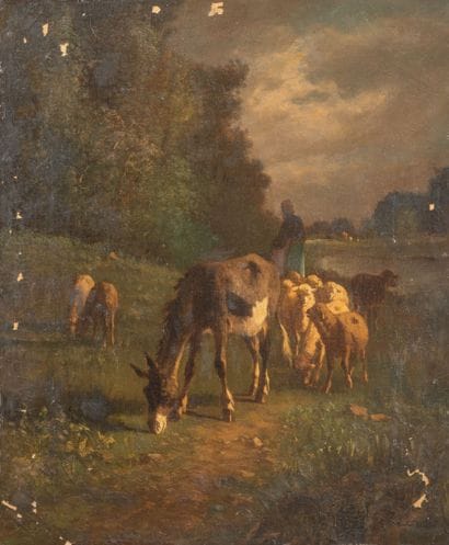 Ecole du XIXème siècle
Shepherdess, donkey...
