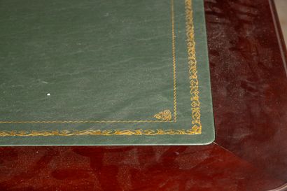 Veneered flat desk opening at the waist with...