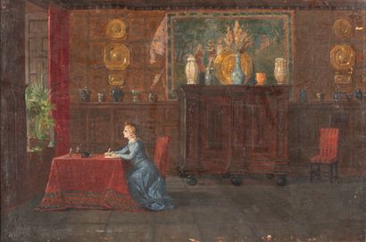 Ecole du XIXème siècle
Young woman at table...