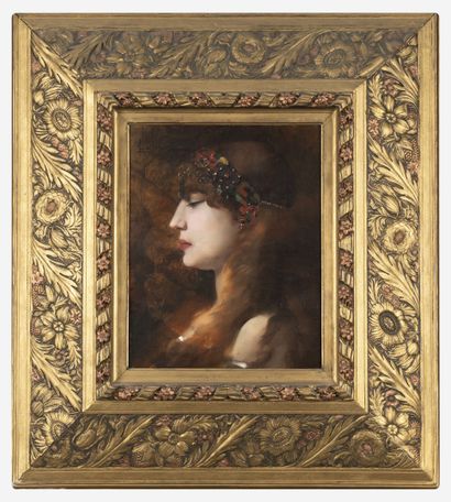 COLOTT ???
Bust of a woman with a flowery...