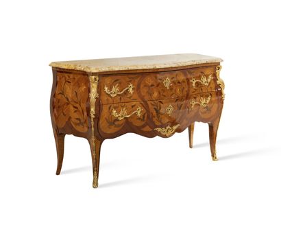 Long, curved chest of drawers with inlaid...