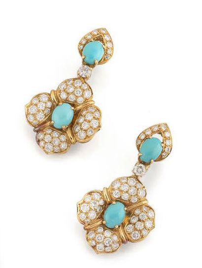 Pair of yellow gold (750) earrings featuring...