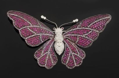 Important brooch in white or blackened gold...