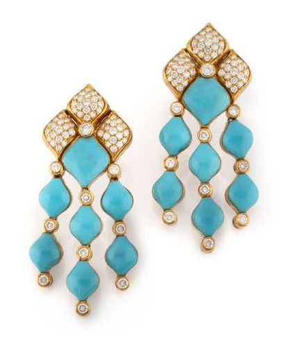 Attractive pair of earrings in yellow gold...