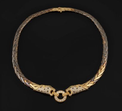Yellow gold (750) necklace formed of a falling...
